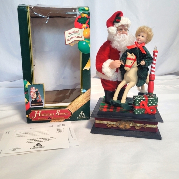 VTG 1993 Holiday Creations Xmas Lighted Musical Santa Rocking Horse Secene - Picture 1 of 16